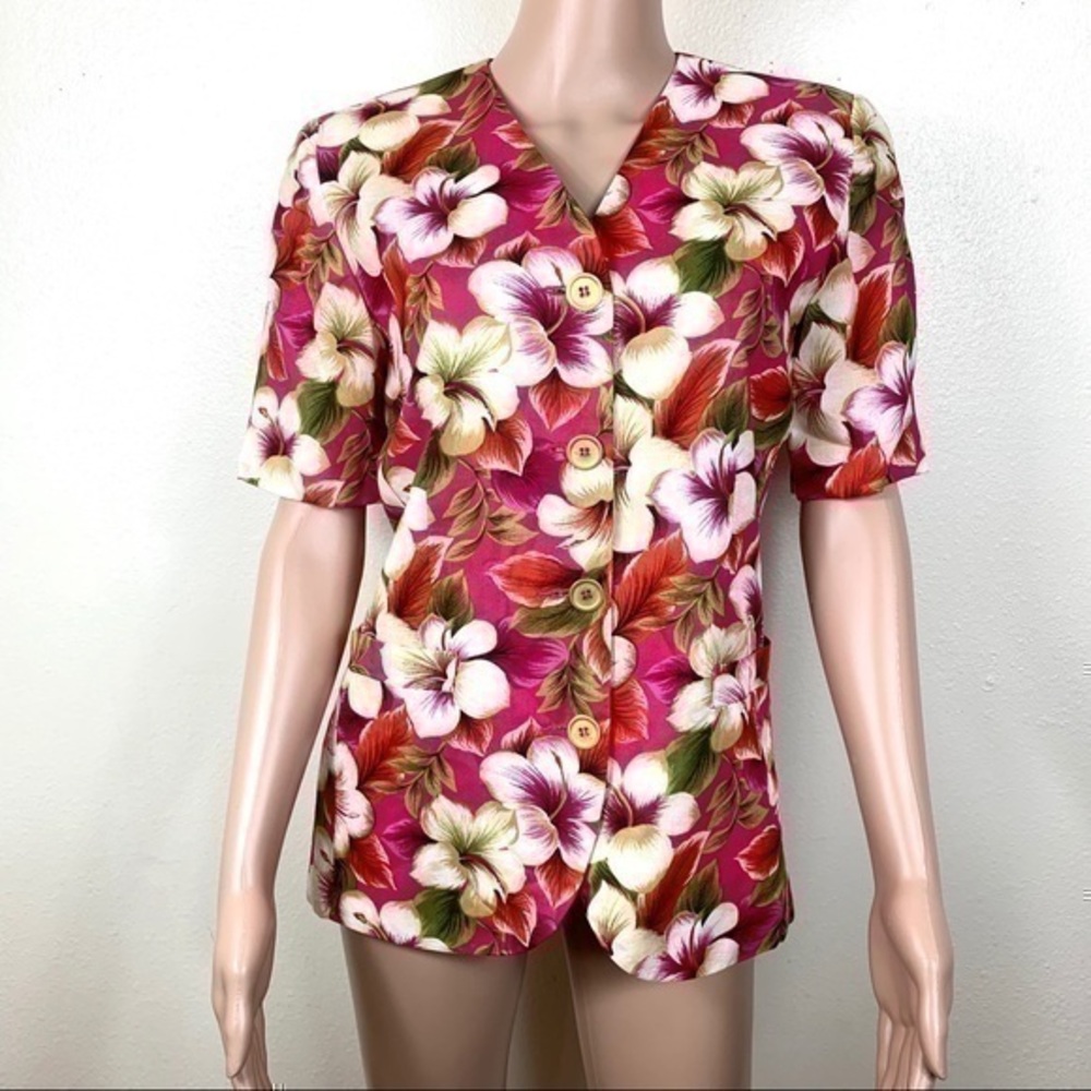 Vintage Leslie Fay Floral top blouse shoulder pad